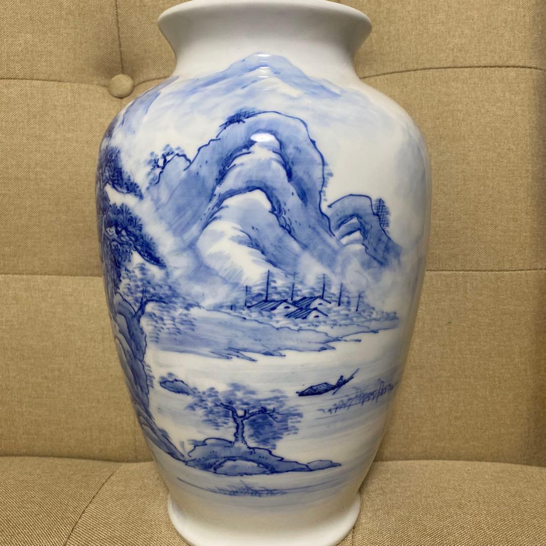 青白磁 景色画 花瓶