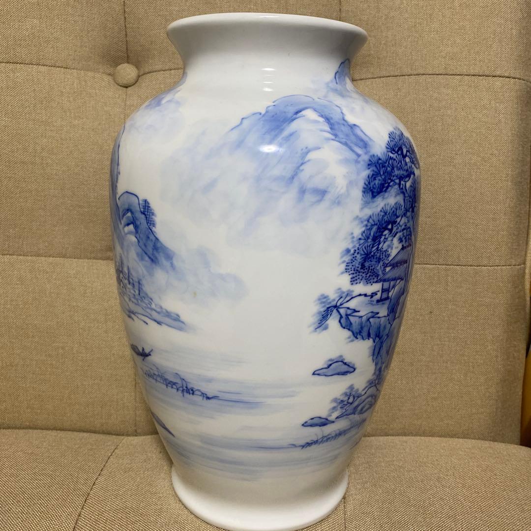 青白磁 景色画 花瓶