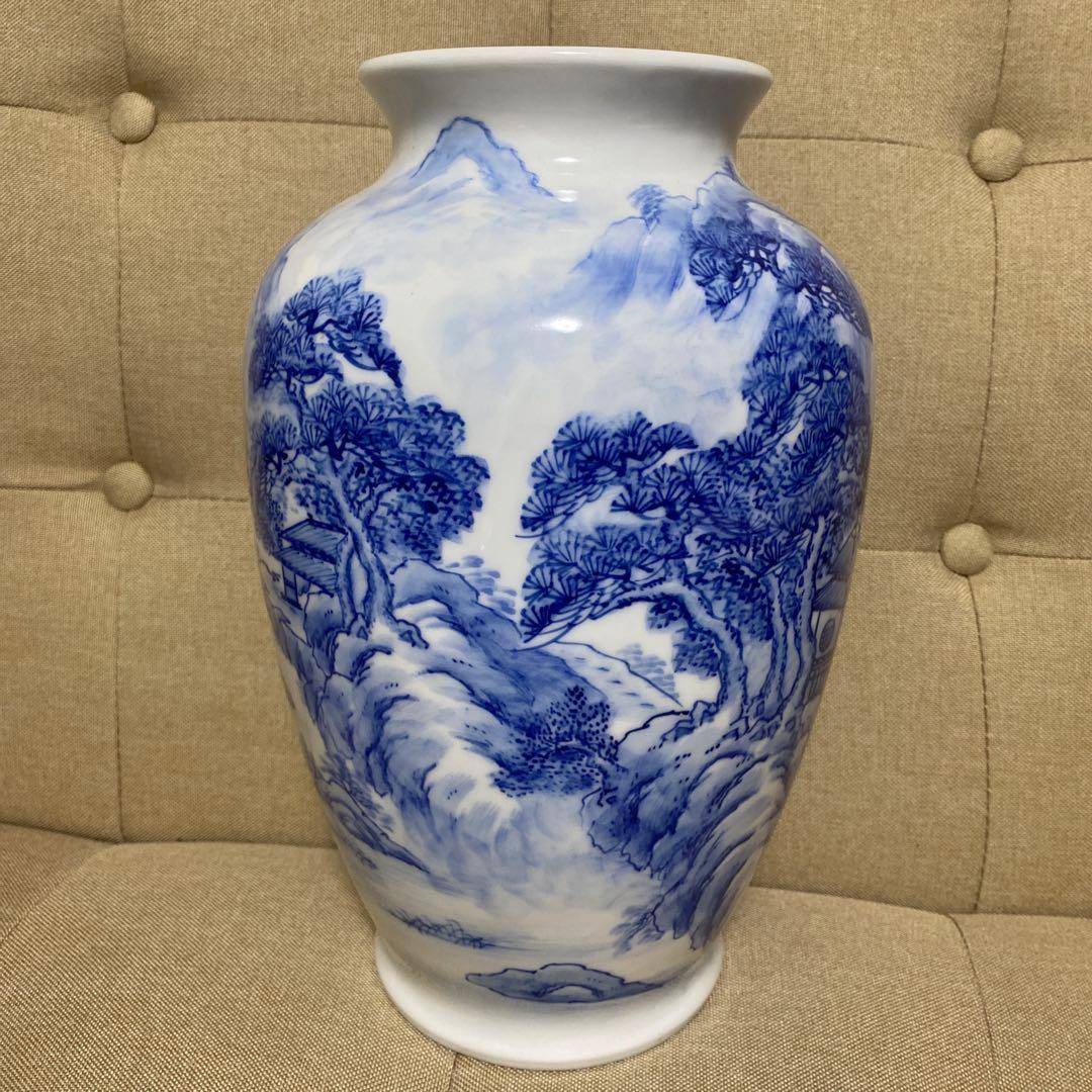 青白磁 景色画 花瓶