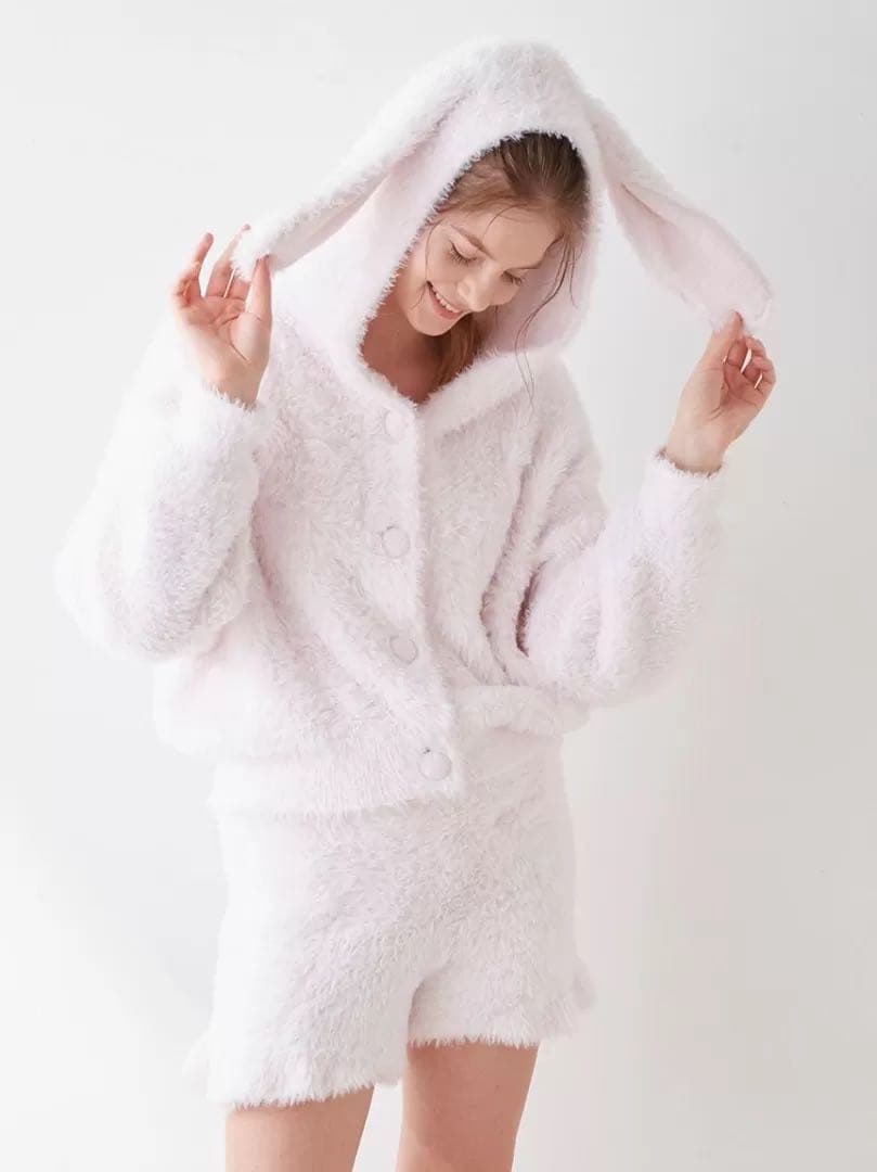 【ジェラートピケ】バニーモコフード付きカーディガン＆ショートパンツ