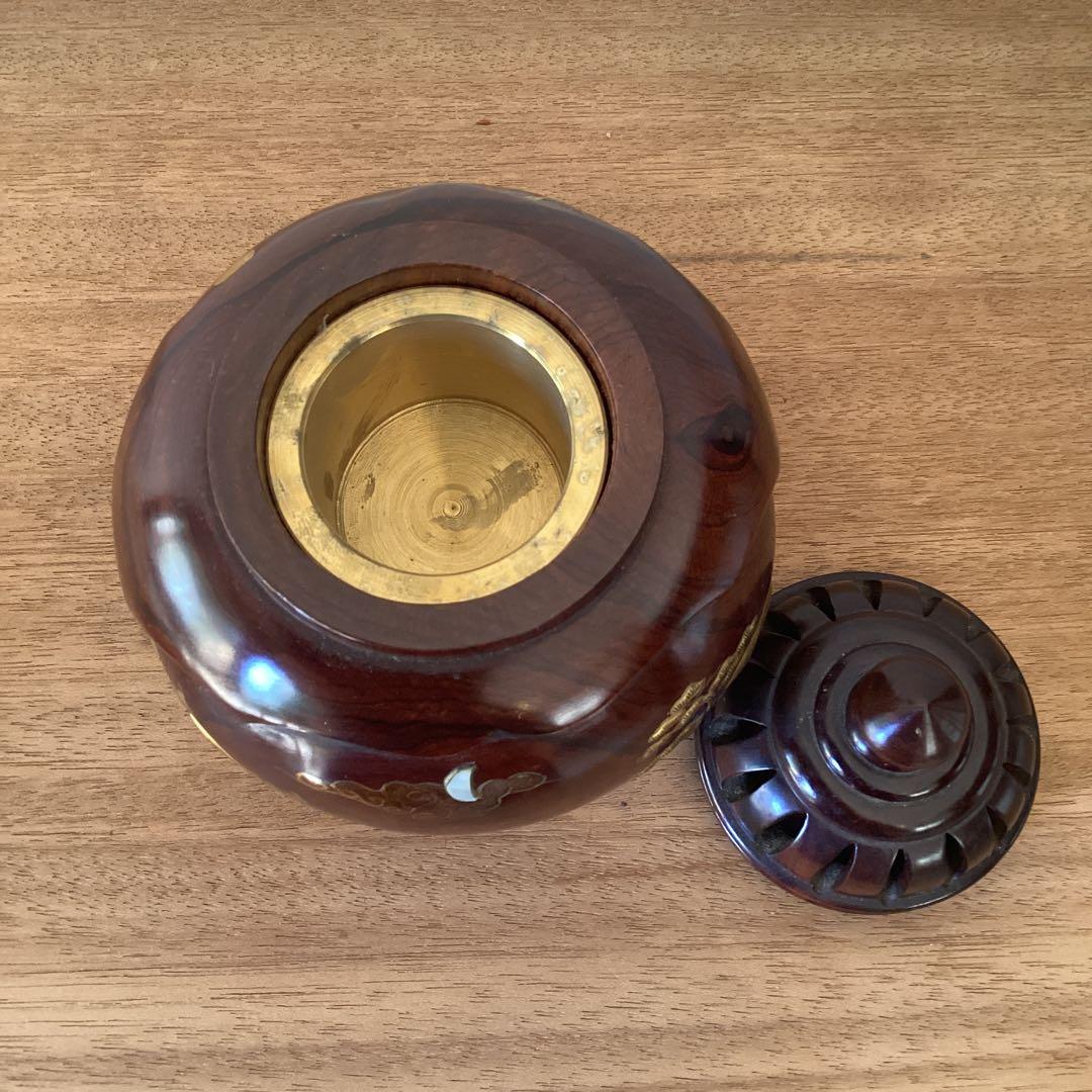 三足香炉　雲龍作　高級紫檀　蒔絵香炉　金蒔絵　山水之図　松　鶴　竹　木製木製