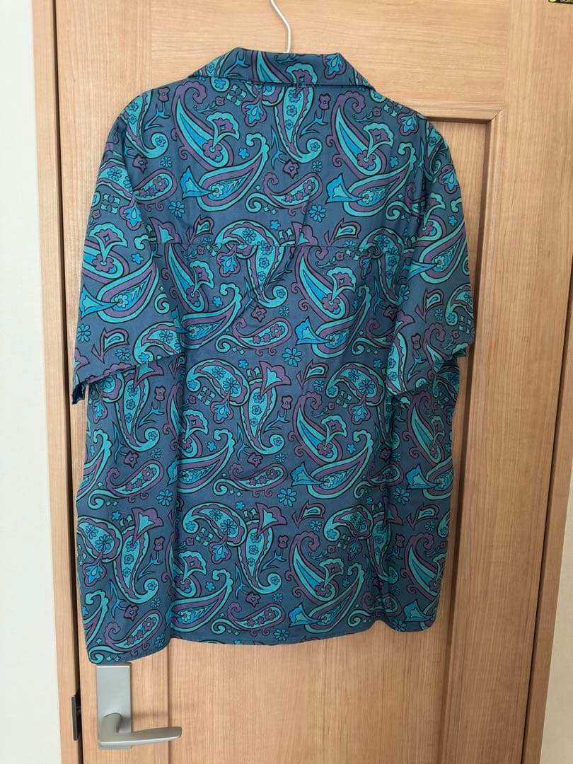 ア*ロ様 CHALLENGER 半袖シャツ Lサイズ ブルーグレー×パープル