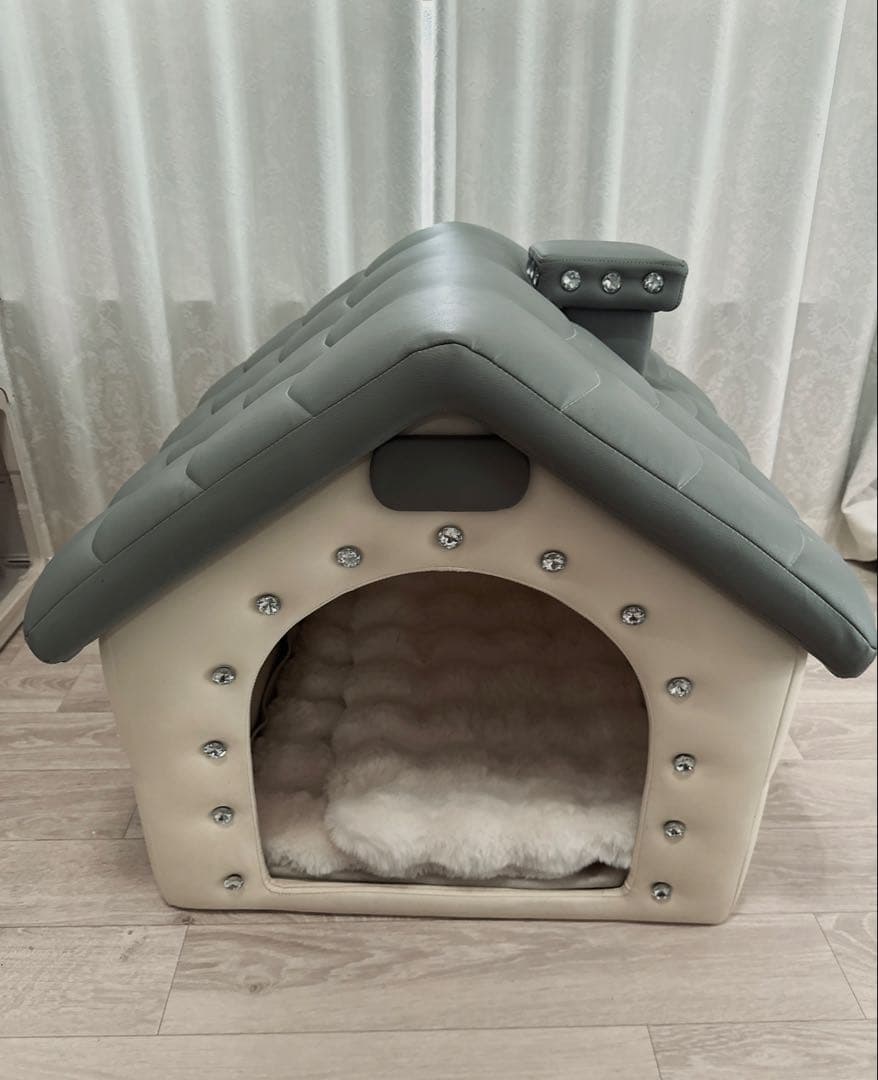 高級ドッグハウス 室内用フレンチ・シャビーインテリア 小型犬木製骨組み レザー調