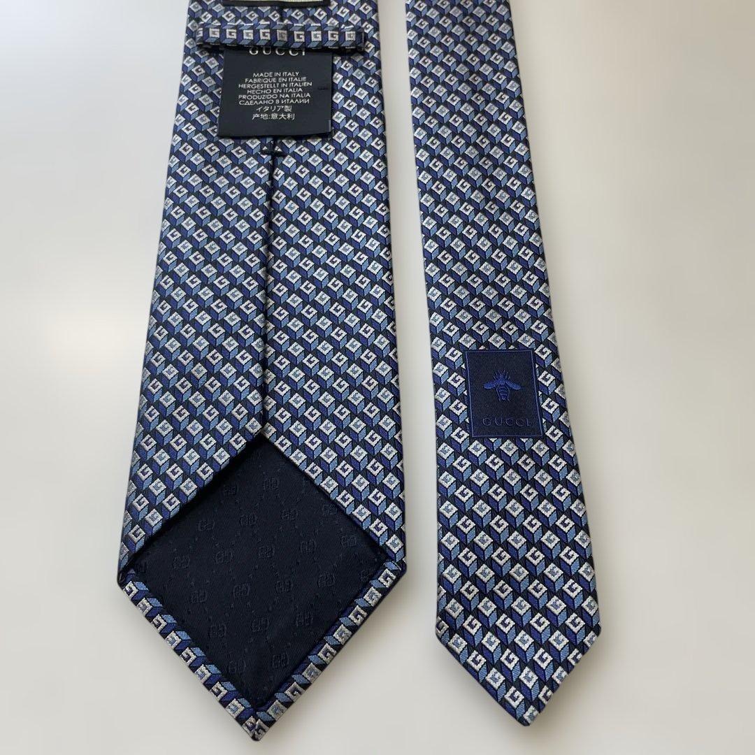 【GUCCI】グッチG柄ネクタイ 蜂 現行タグ 黒/青