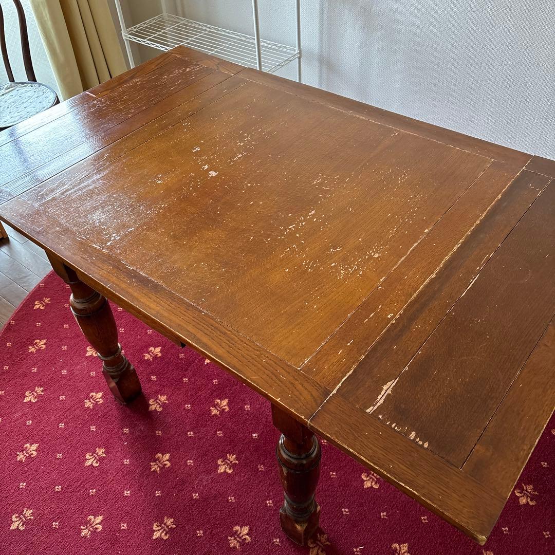 アンティーク家具　テーブル　木製　ダークブラウン　四角テーブル　伸縮　延長
